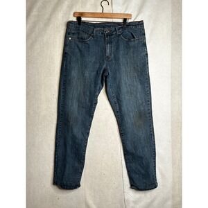 Eddie Bauer Mens Flannel Lined Jeans Blue Denim Buffalo Plaid 36x31 Hemmed